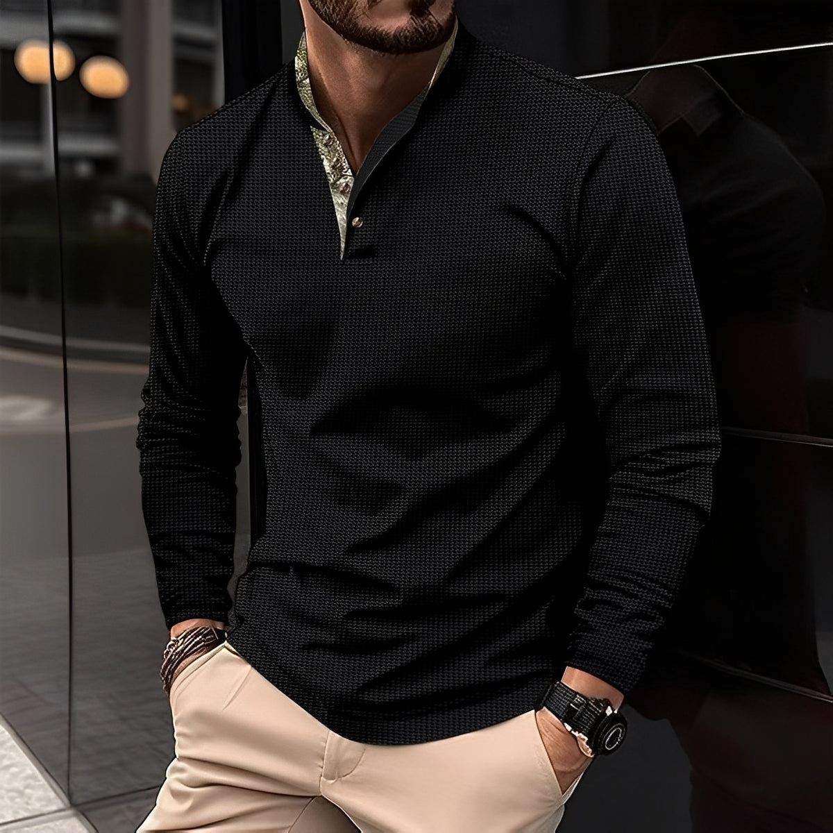Crofton - Modisches Herren-Poloshirt mit langen Ärmeln und Musterakzent