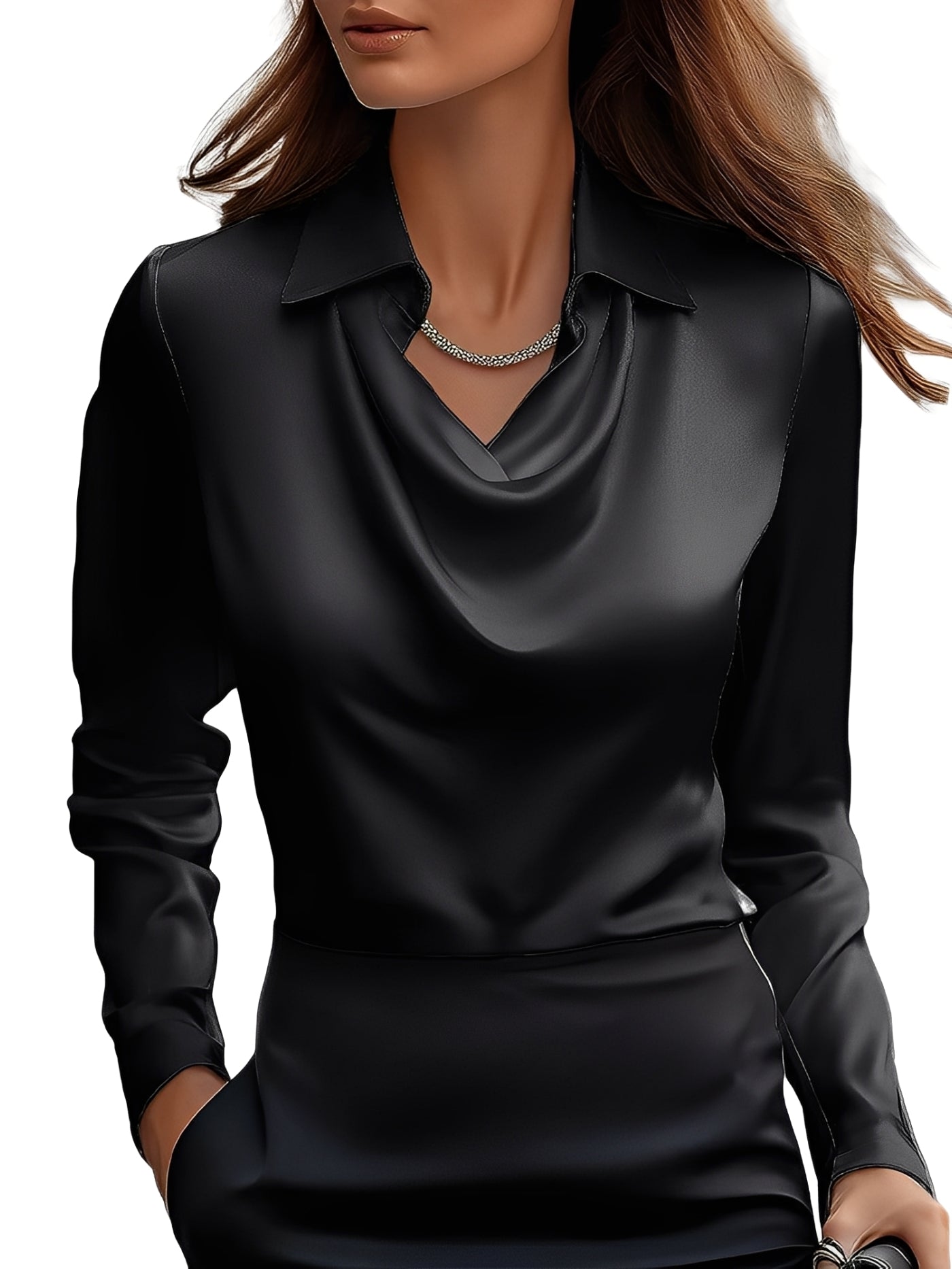 Dionne - Elegante Satinbluse für Damen mit langen Ärmeln