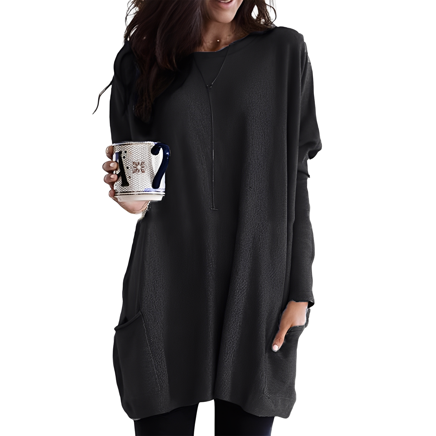 Ryann - Langer und bequemer Damenpullover mit Taschen