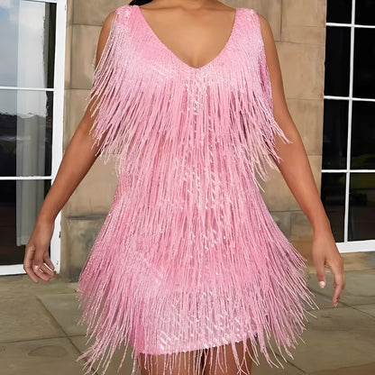Mégane - Cocktailkleid mit Fransen und Federn für Damen