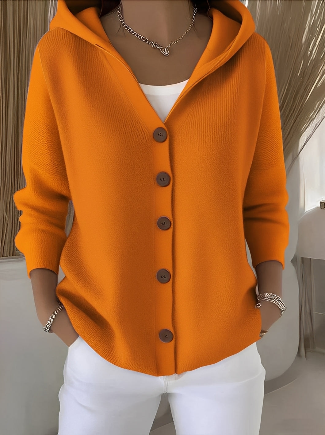 Ryanne - Bequeme Langarm-Strickjacke mit Kapuze für Damen