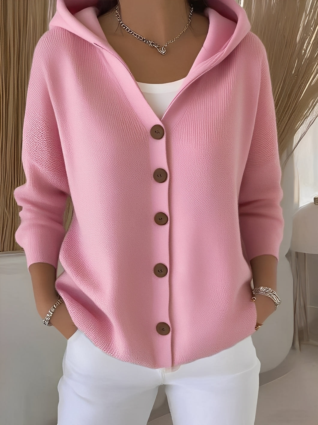Ryanne - Bequeme Langarm-Strickjacke mit Kapuze für Damen