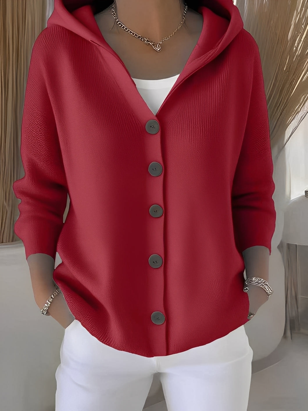 Ryanne - Bequeme Langarm-Strickjacke mit Kapuze für Damen