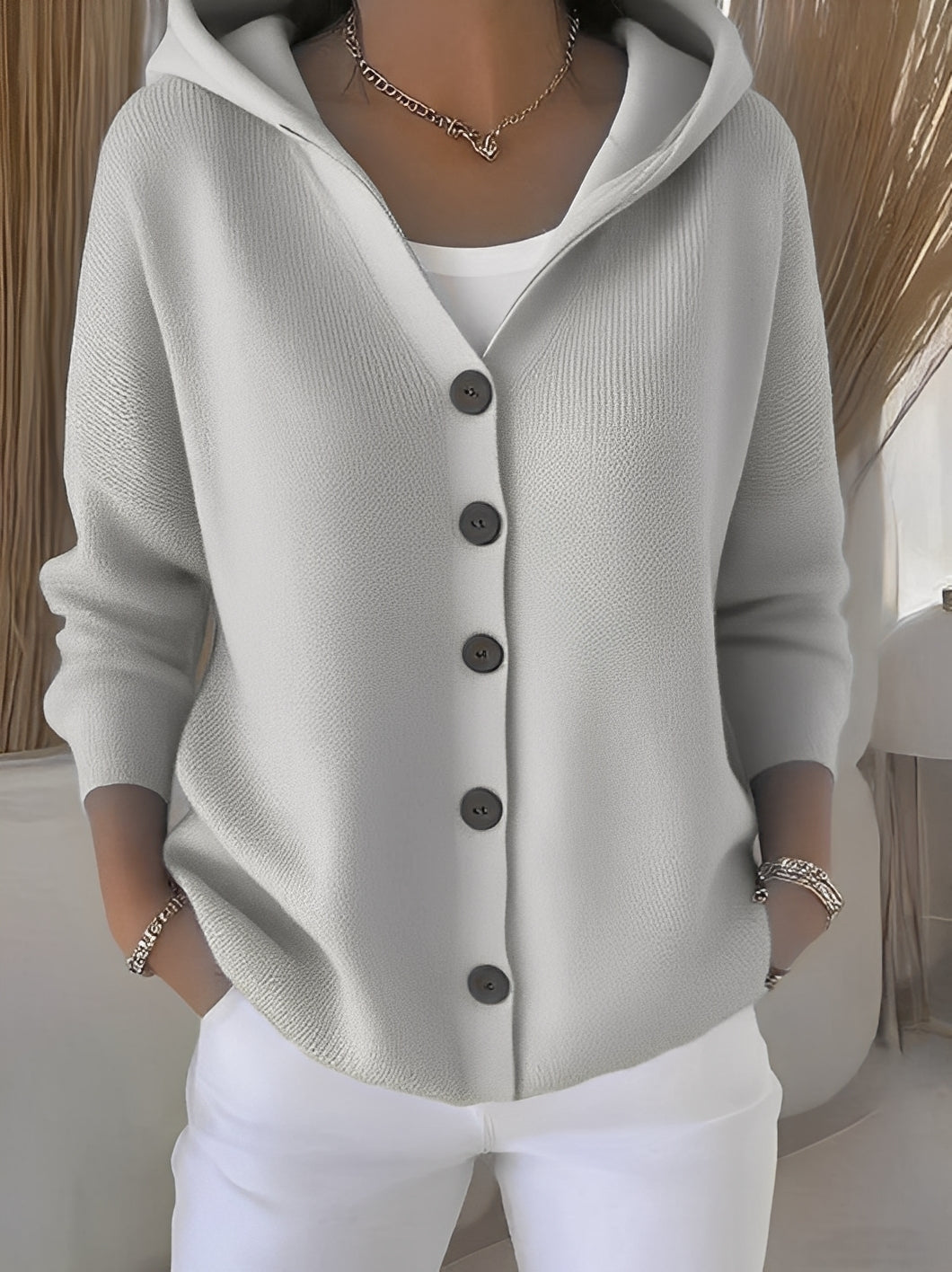 Ryanne - Bequeme Langarm-Strickjacke mit Kapuze für Damen