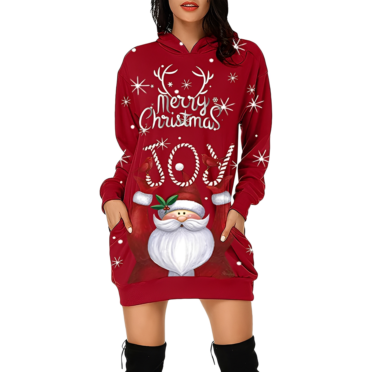 Georgia - Elegantes Weihnachtskapuzenkleid für Damen mit Aufdruck