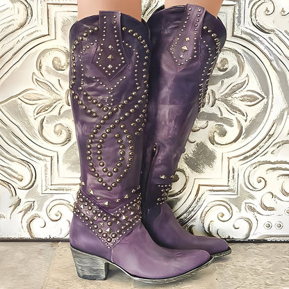 Marthe - Stiefeletten mit dicken Absätzen und Nieten für Damen