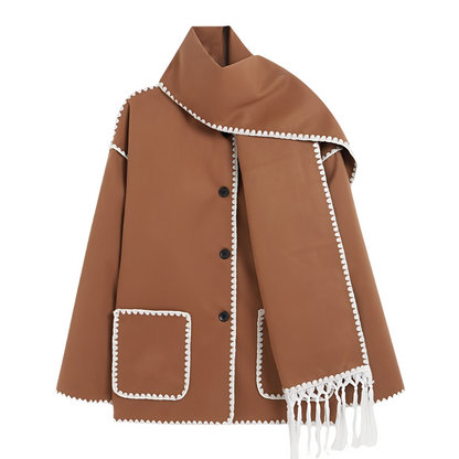 Amilia - Damen-Wolljacke, elegant und locker geschnitten, mit Schal