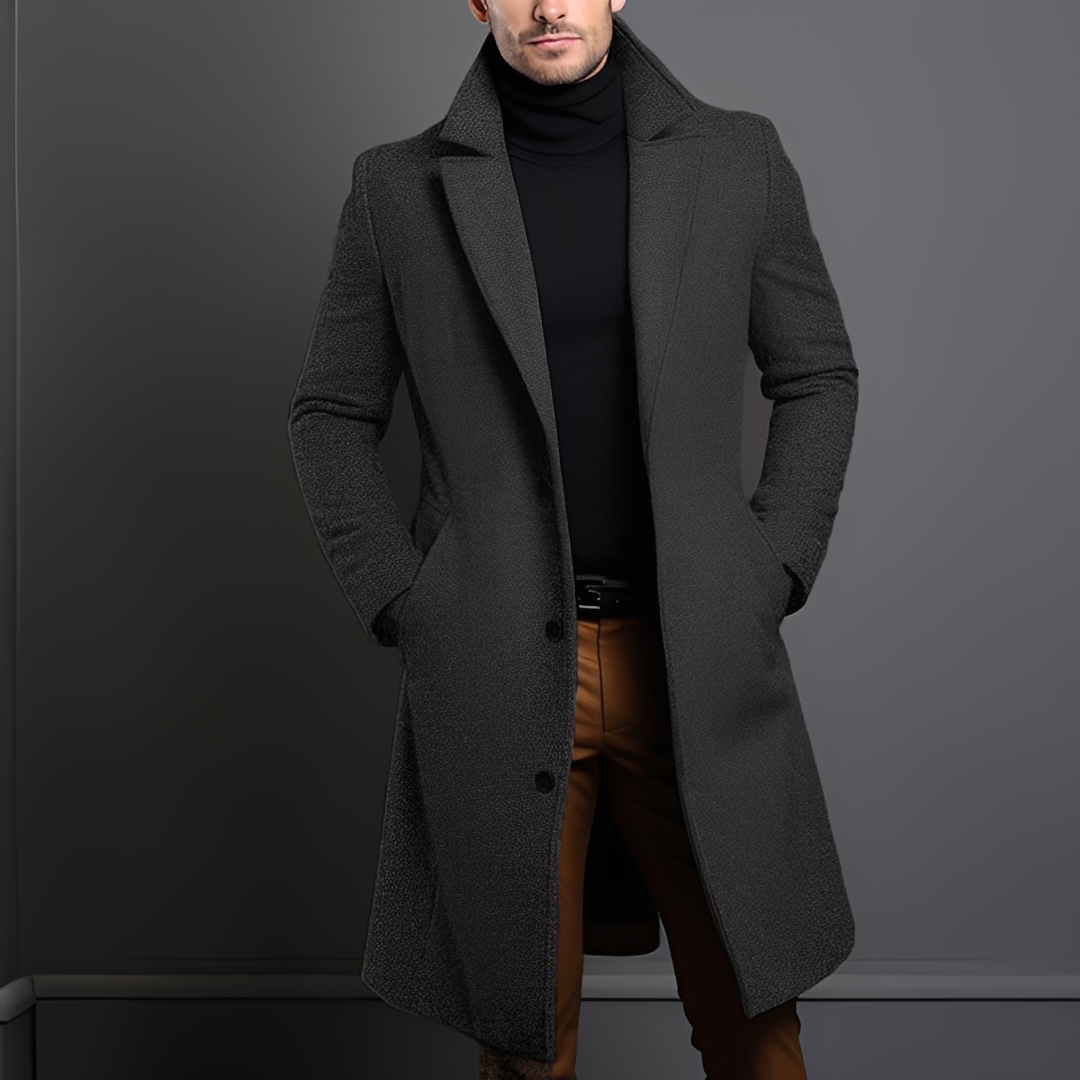 Kévin - Klassischer langer Mantel mit Revers für Herren