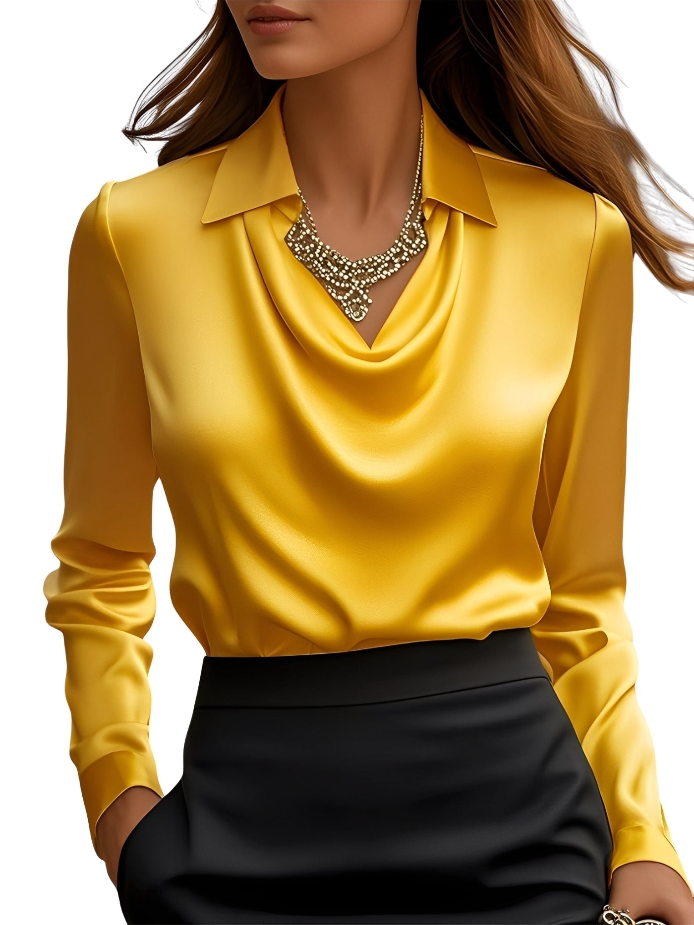 Dionne - Elegante Satinbluse für Damen mit langen Ärmeln