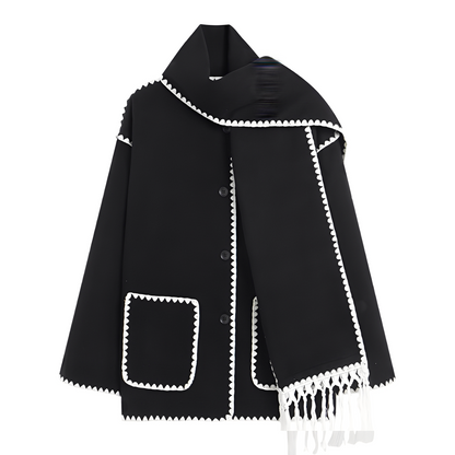 Amilia - Damen-Wolljacke, elegant und locker geschnitten, mit Schal