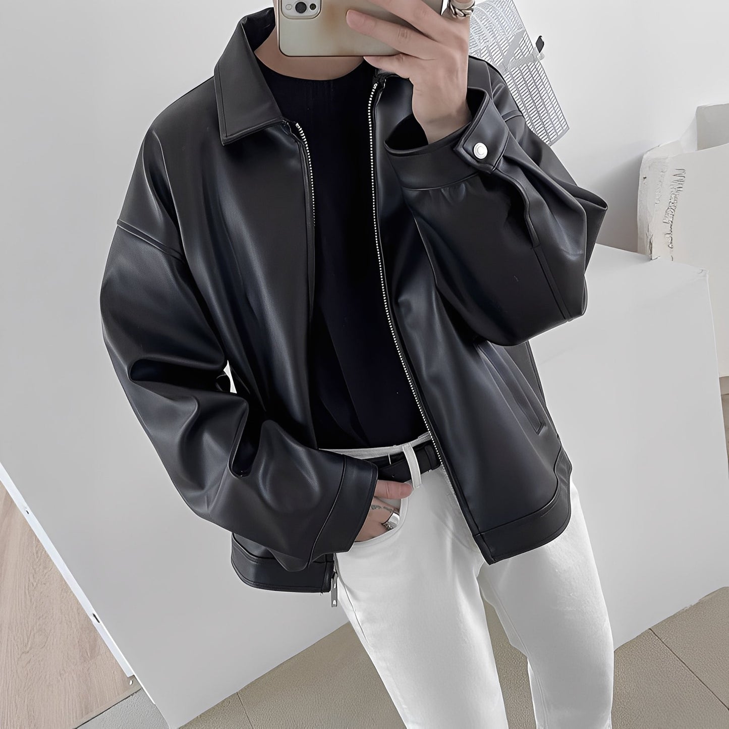 Lohan - Oversize-Leder-Bomberjacke für Herren