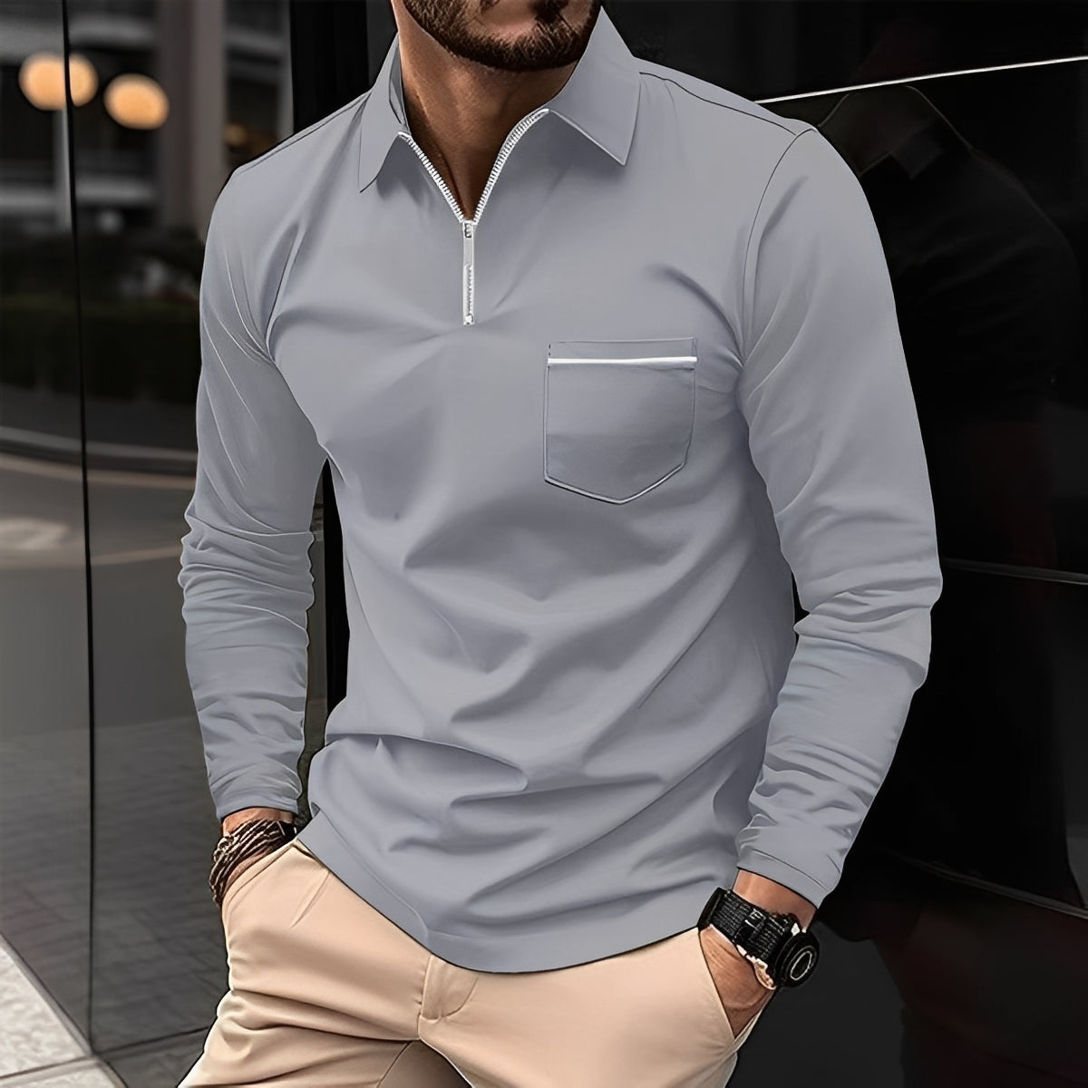 Florent - Langarm-Polo mit Reißverschluss für Herren