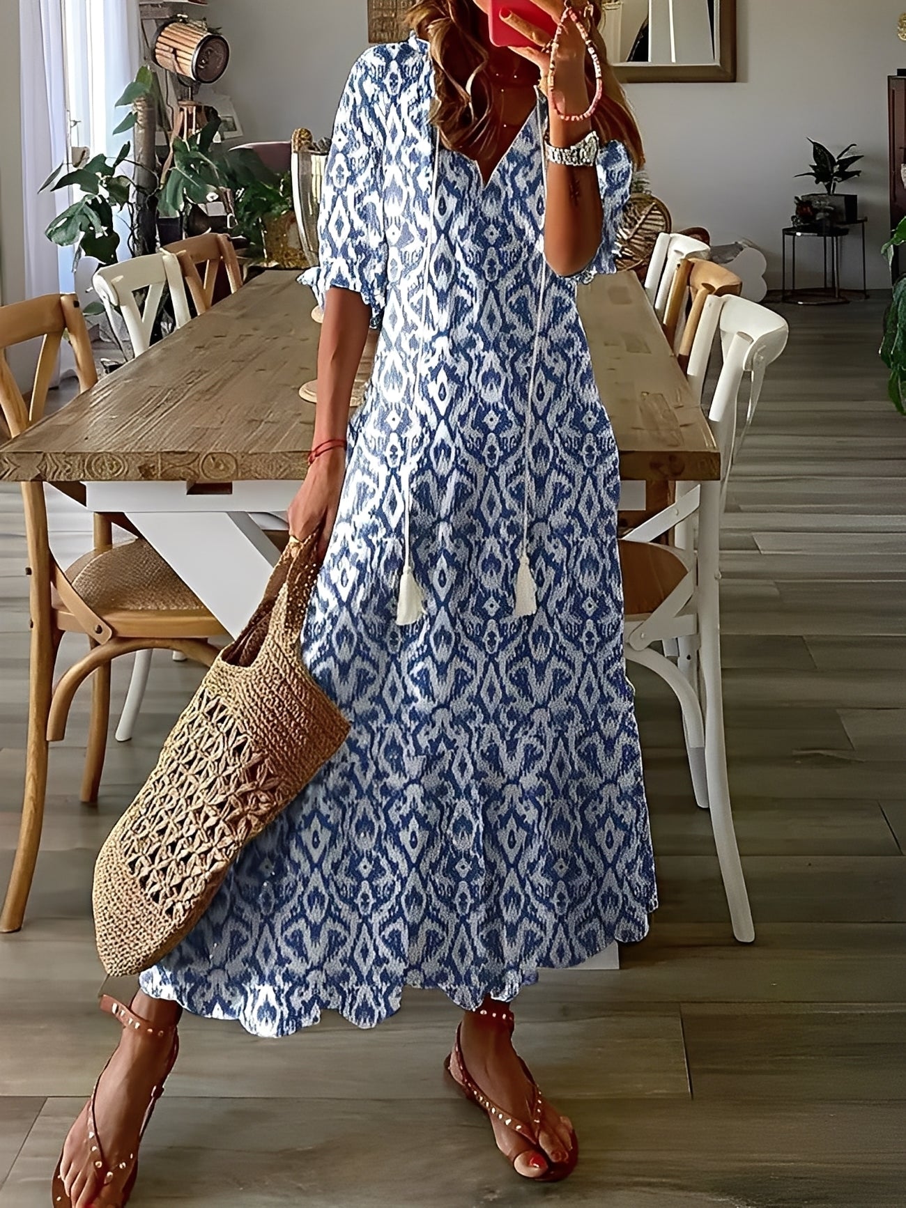 Domitille - Elegantes Kleid mit V-Ausschnitt, locker für Frauen