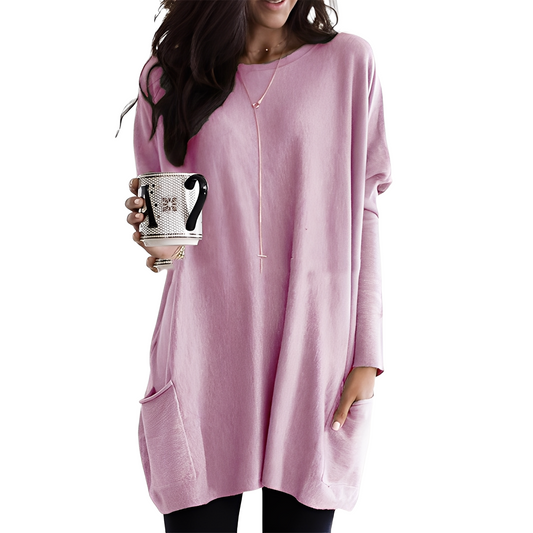 Ryann - Langer und bequemer Damenpullover mit Taschen