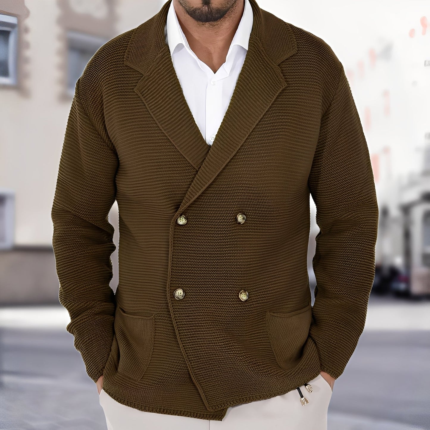 Alfred - Komfortable Herren-Zweireiher-Strickjacke