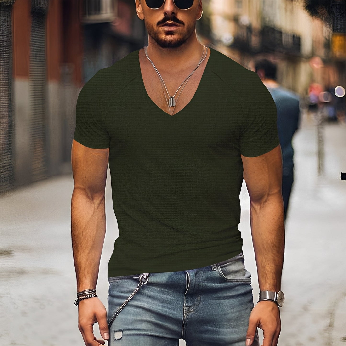 Kenneth - Lässiges V-Ausschnitt-T-Shirt für Herren