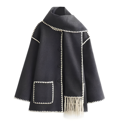 Amilia - Damen-Wolljacke, elegant und locker geschnitten, mit Schal