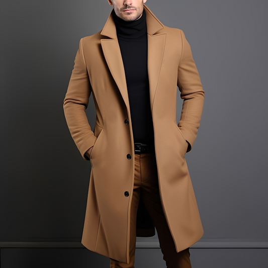 Kévin - Klassischer langer Mantel mit Revers für Herren