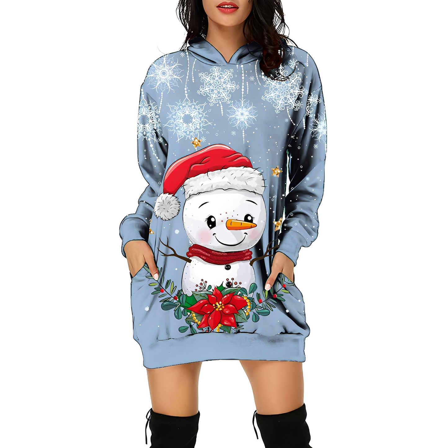 Georgia - Elegantes Weihnachtskapuzenkleid für Damen mit Aufdruck