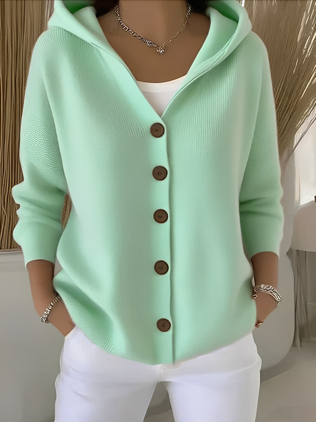 Ryanne - Bequeme Langarm-Strickjacke mit Kapuze für Damen