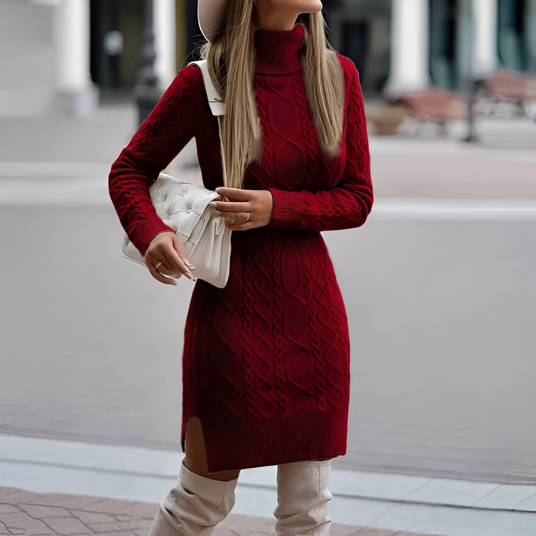 Myriam - Winterkleid mit langen Ärmeln und Rollkragen für Damen