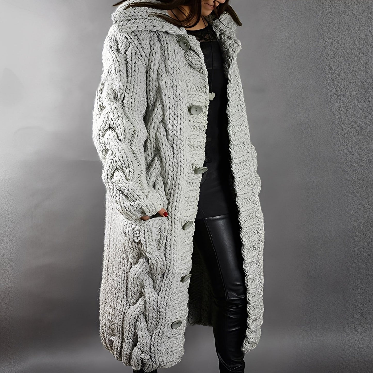 Arielle - Eleganter und leger geschnittener langer Wollcardigan für Damen