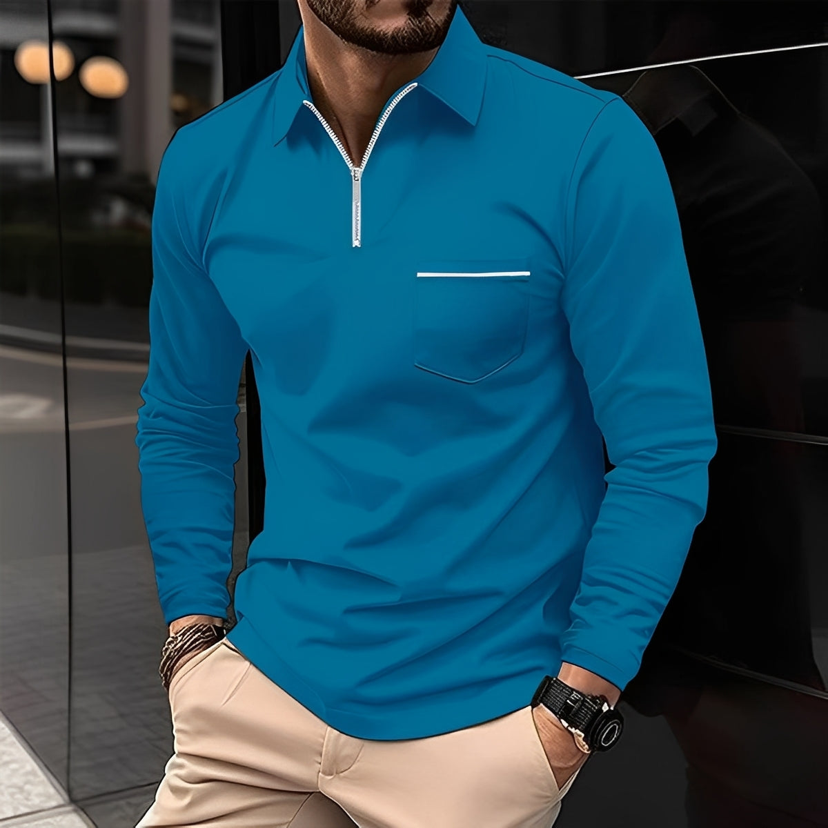 Florent - Langarm-Polo mit Reißverschluss für Herren