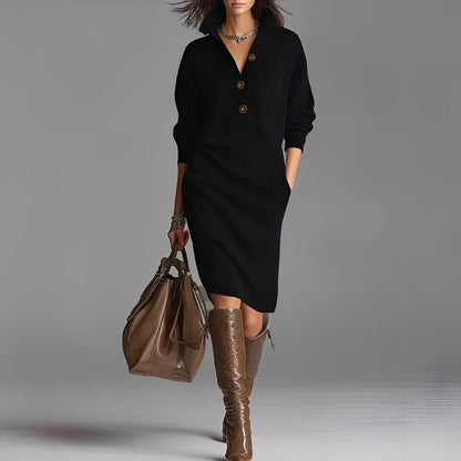Camryn - Elegantes Strickkleid mit Knöpfen und Kragen für Damen