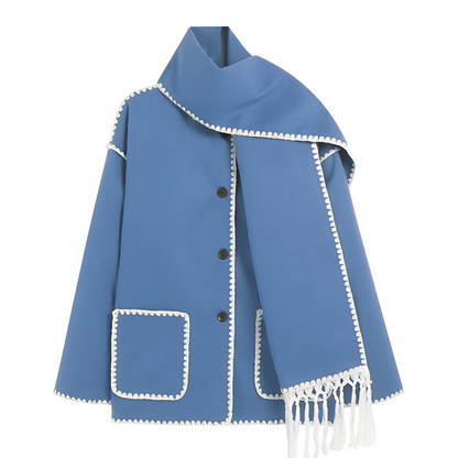 Amilia - Damen-Wolljacke, elegant und locker geschnitten, mit Schal