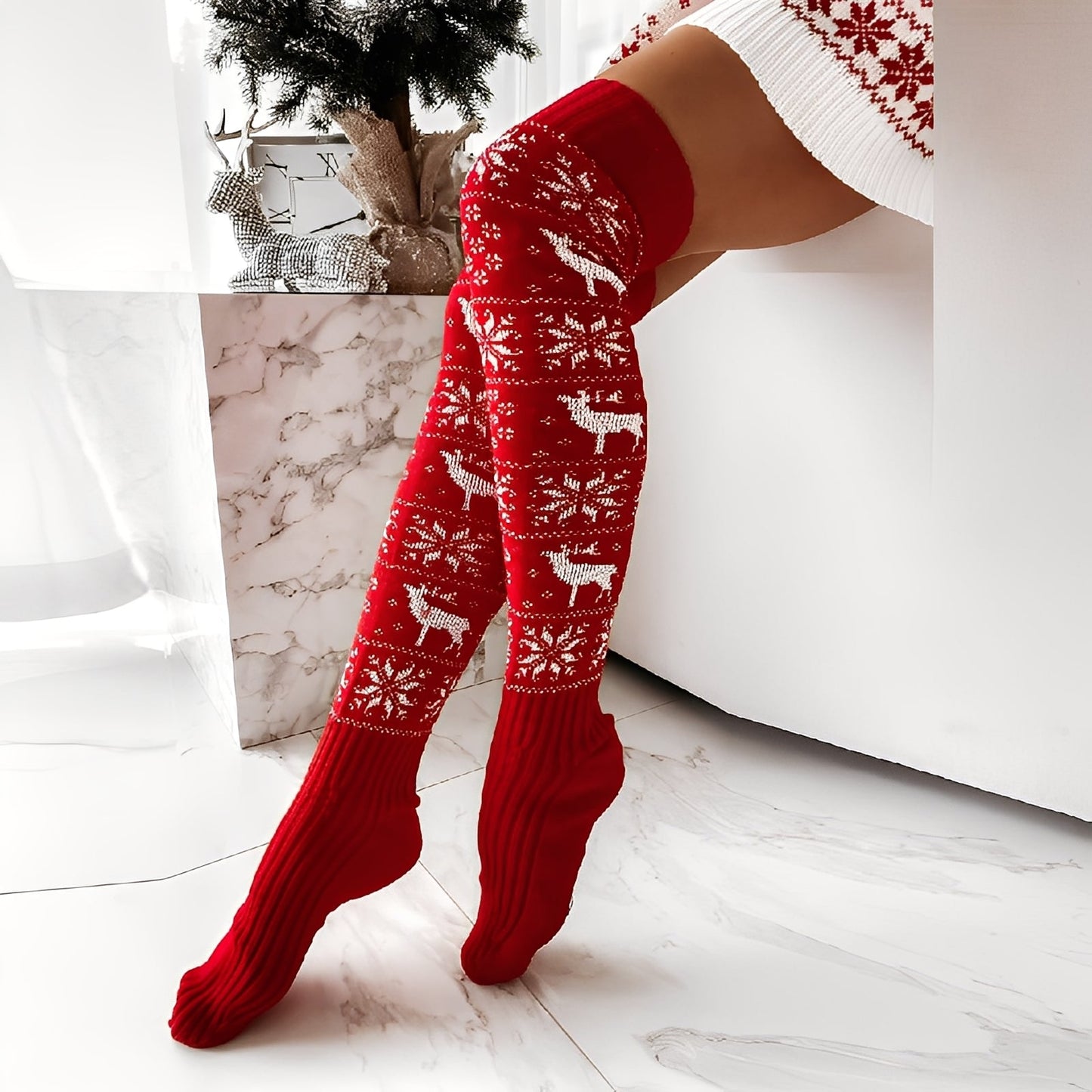 Carol - Modische gestrickte Weihnachtssocken für Damen
