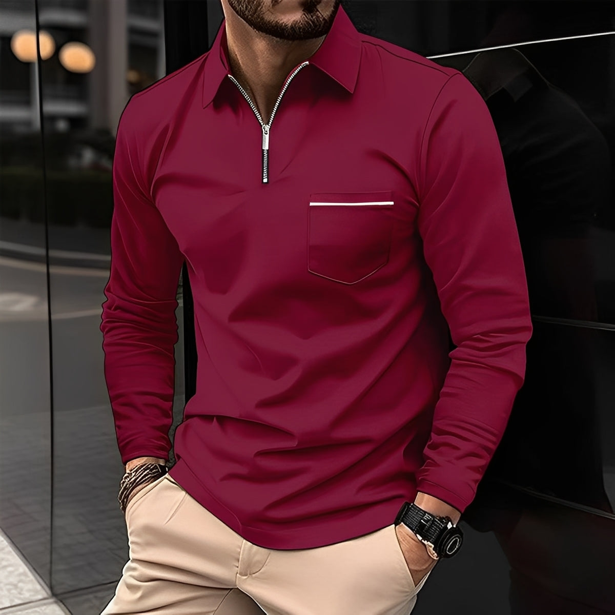 Florent - Langarm-Polo mit Reißverschluss für Herren