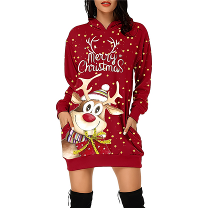 Georgia - Elegantes Weihnachtskapuzenkleid für Damen mit Aufdruck