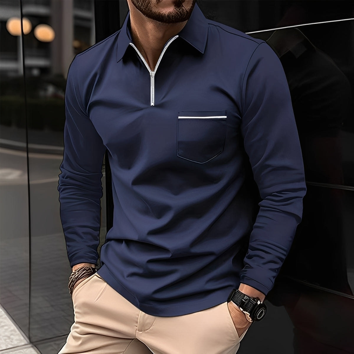 Florent - Langarm-Polo mit Reißverschluss für Herren