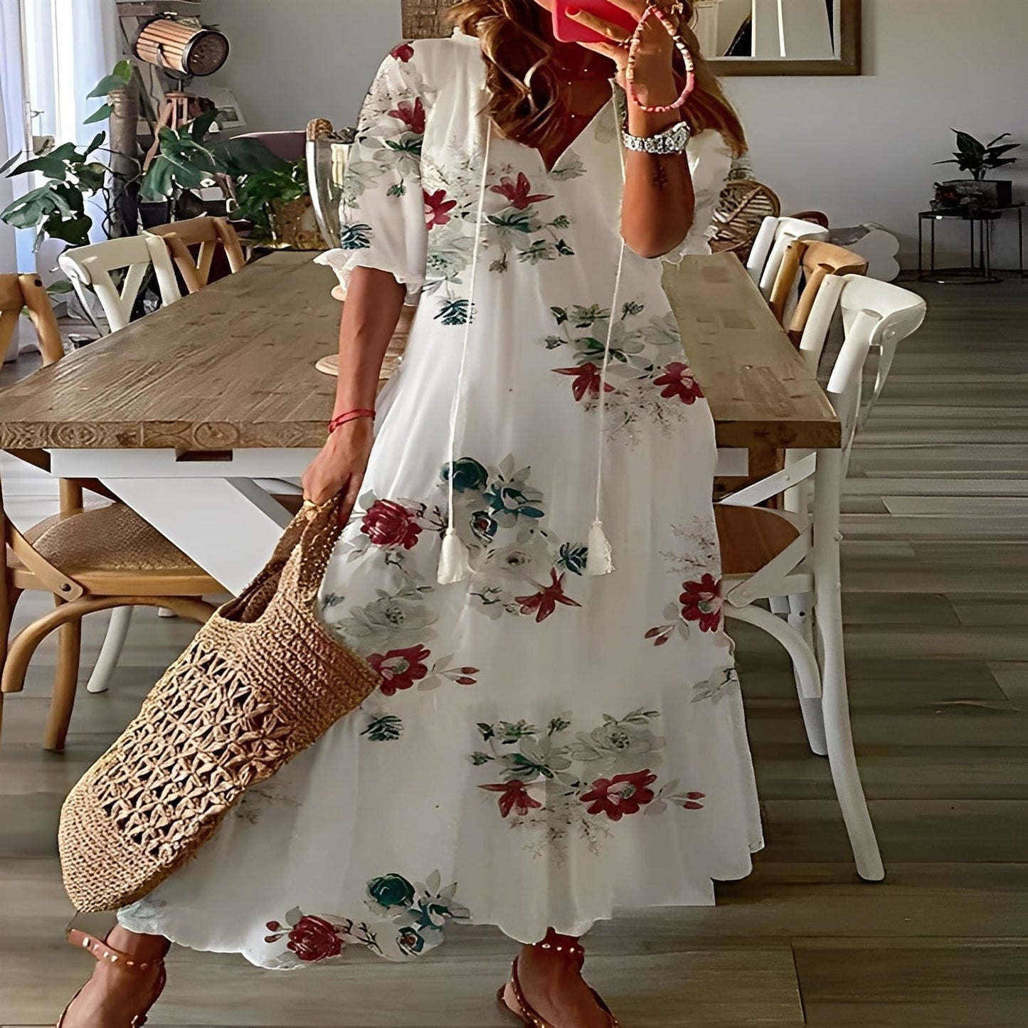 Domitille - Elegantes Kleid mit V-Ausschnitt, locker für Frauen