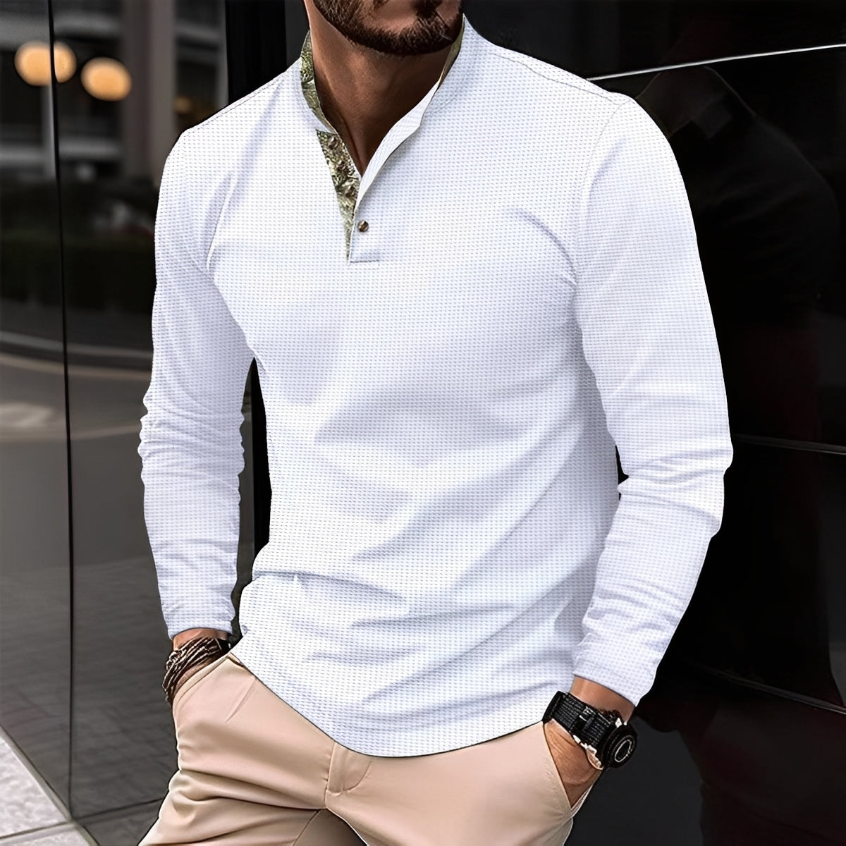 Crofton - Modisches Herren-Poloshirt mit langen Ärmeln und Musterakzent