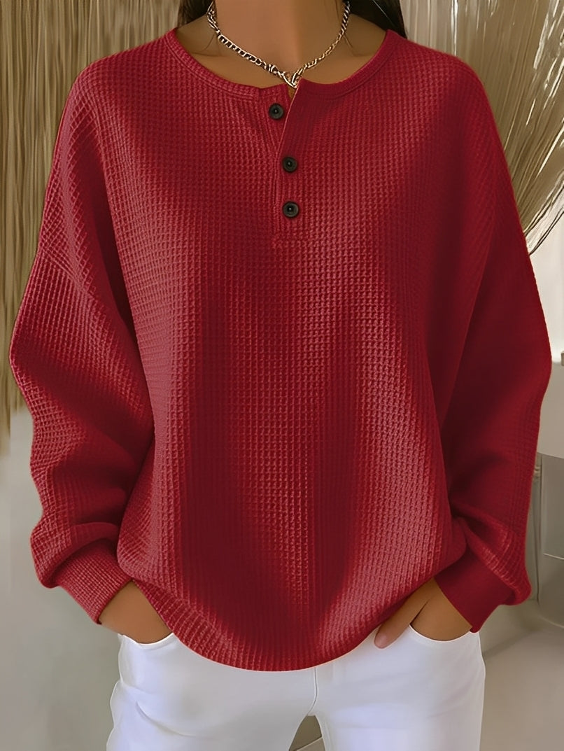 Anabella - Komfortabler Waffelpullover mit Knopfleiste für Damen