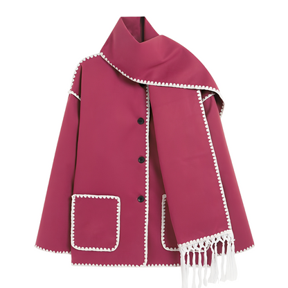 Amilia - Damen-Wolljacke, elegant und locker geschnitten, mit Schal
