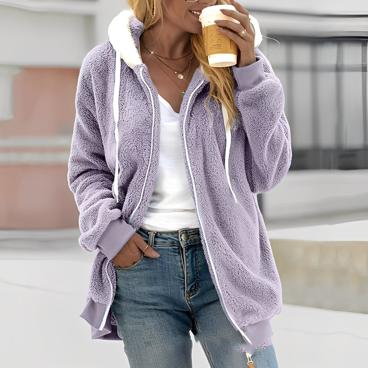 Rheanna - Damen Fleecejacke mit Kapuze für Wohlbehagen