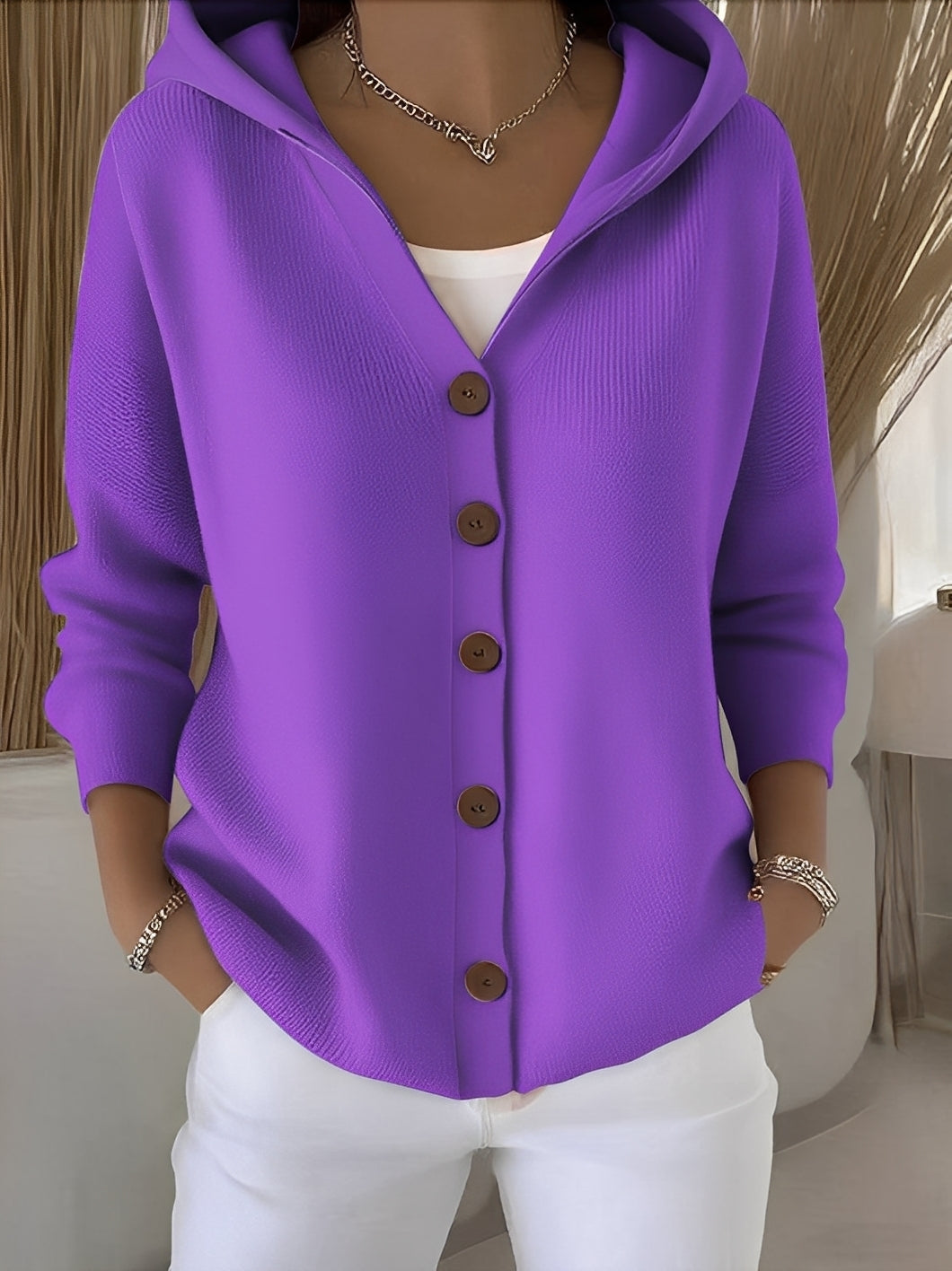 Ryanne - Bequeme Langarm-Strickjacke mit Kapuze für Damen