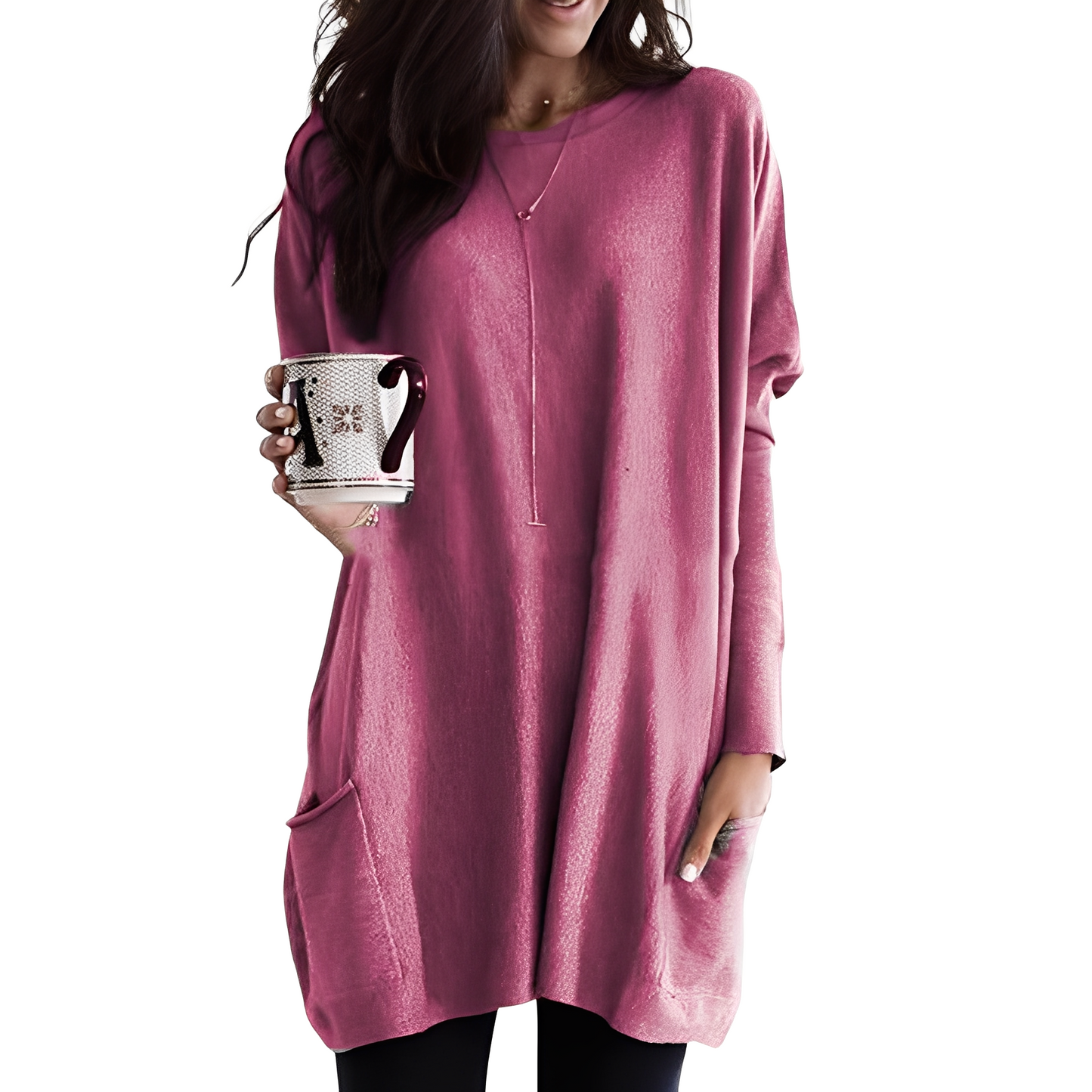 Ryann - Langer und bequemer Damenpullover mit Taschen