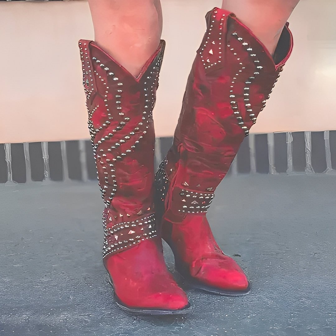 Marthe - Stiefeletten mit dicken Absätzen und Nieten für Damen